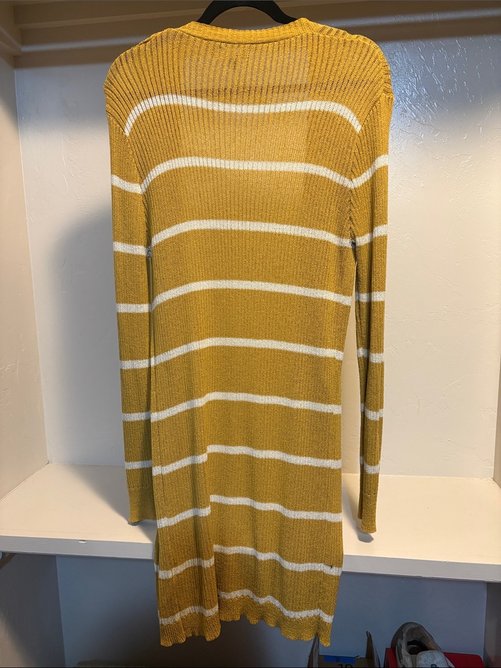 Mustard & White Striped Open-Front Long Cardigan - Picture 6 of 6